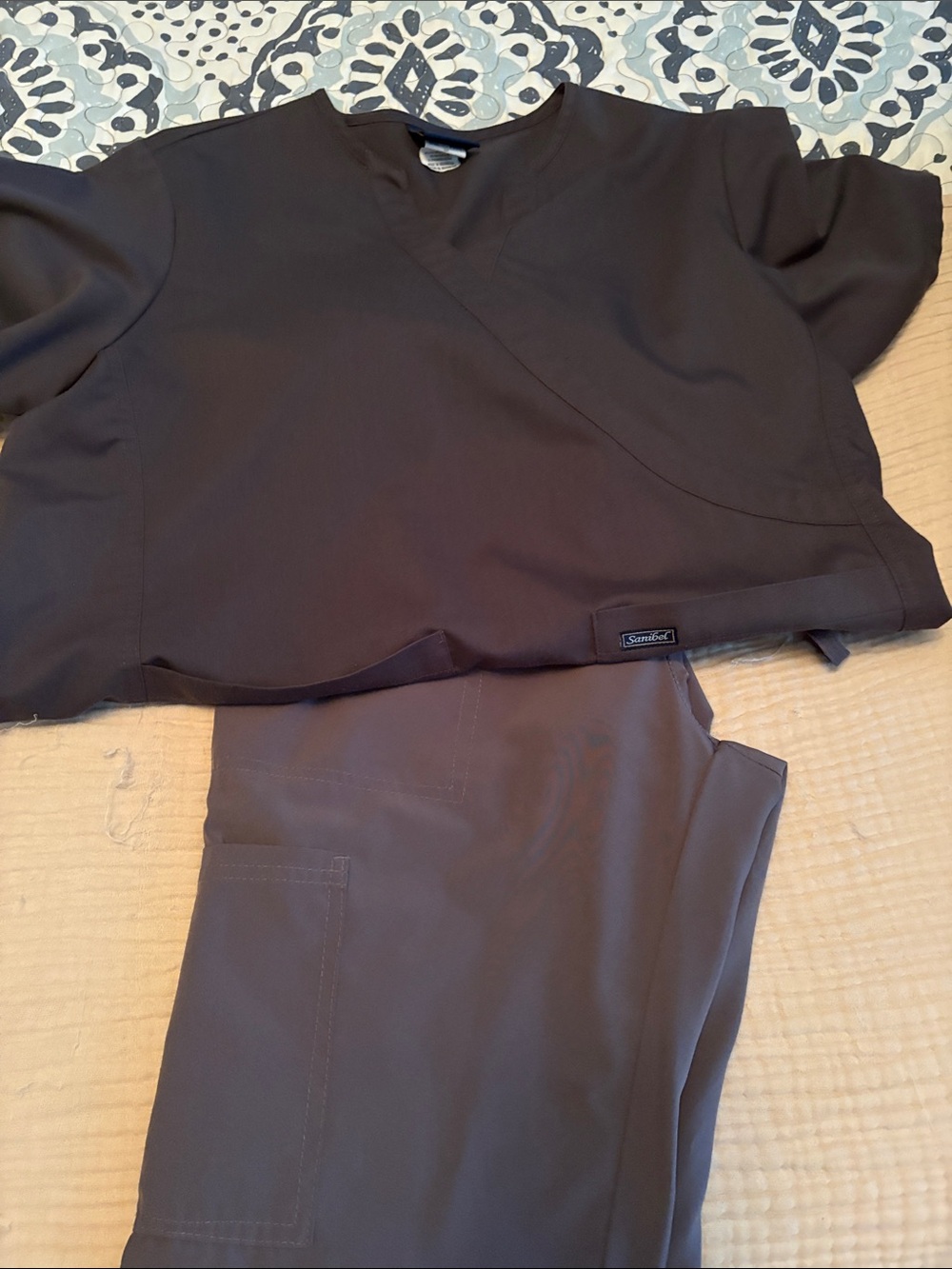 Grey Scrub Top and Pants Set